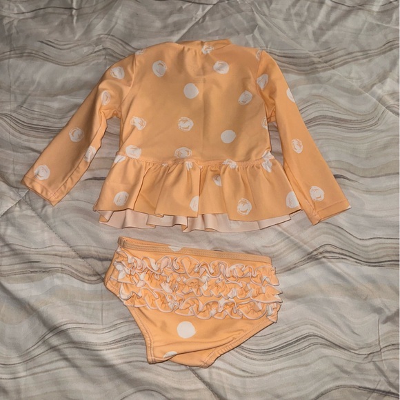 Jessica Simpson Orange and White Rashguard with Peplum Swimsuit - Picture 5 of 6